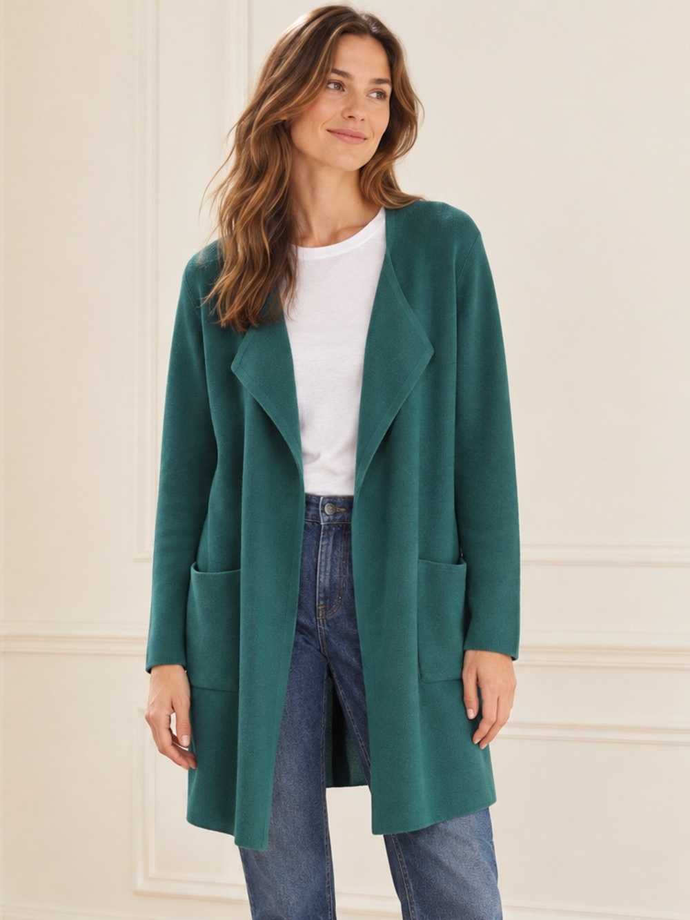 J.Crew Juliette Collarless Sweater Blazer Merino Wool Blend Evergreen M